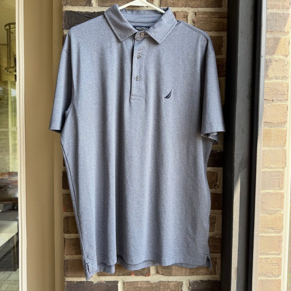 Nautica Mens Performance Polo Shirt Gray Heathered Short Sleeve Stretch Size M